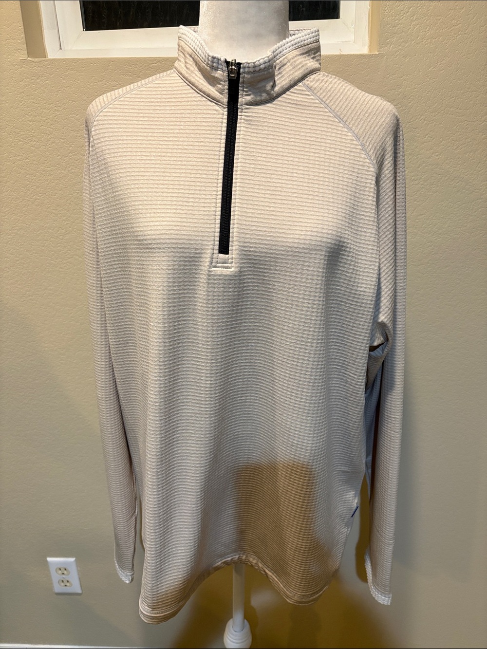 Men's Half-Zip Waffle Kint Pullover - Cream-Size XL